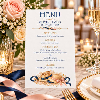 Elegantes, chic, vintage, Küsten-Hochzeitsdinner Menükarte