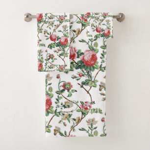 Elegantes Chic Vintage Rosa Rosenblüten Badhandtuch Set