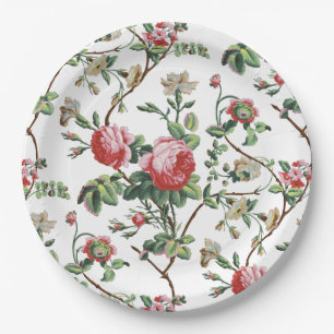 Elegantes Chic Vintage Rosa Rosenblüten Pappteller
