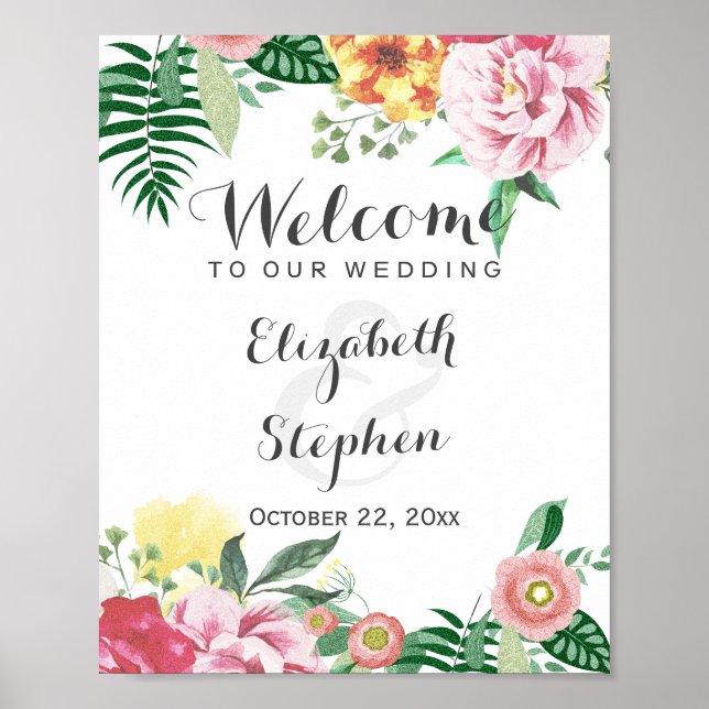 Elegantes Chic Watercolor Blumenzauber-Schildkröte Poster (Vorne)