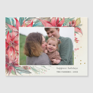 Elegantes Chic Watercolor Poinsettia Botanisches F Magnetkarte