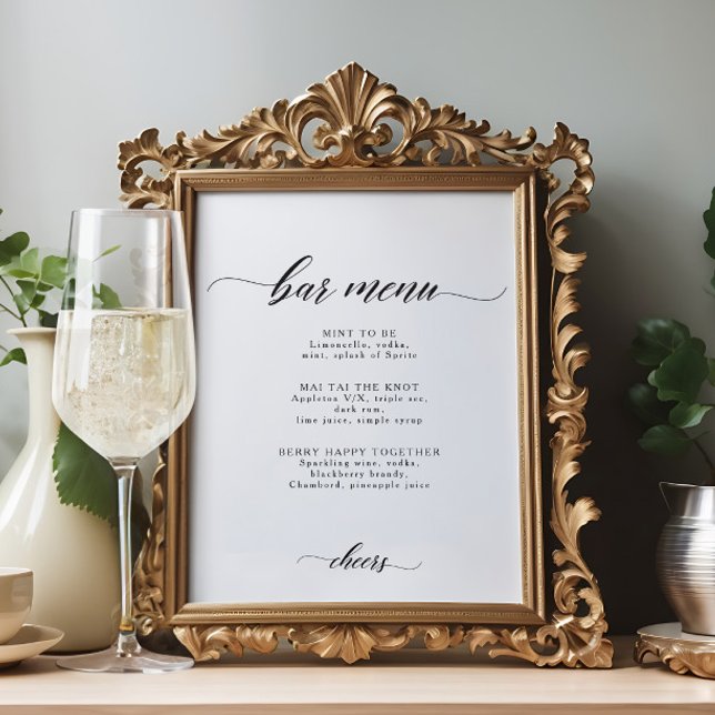 Elegantes Chic Wedding Bar oder Cocktail Menü Sign Poster (Von Creator hochgeladen)