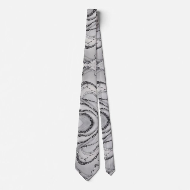 Elegantes Chic Weiß Grau Silber Marmor Muster Krawatte (Vorderseite)