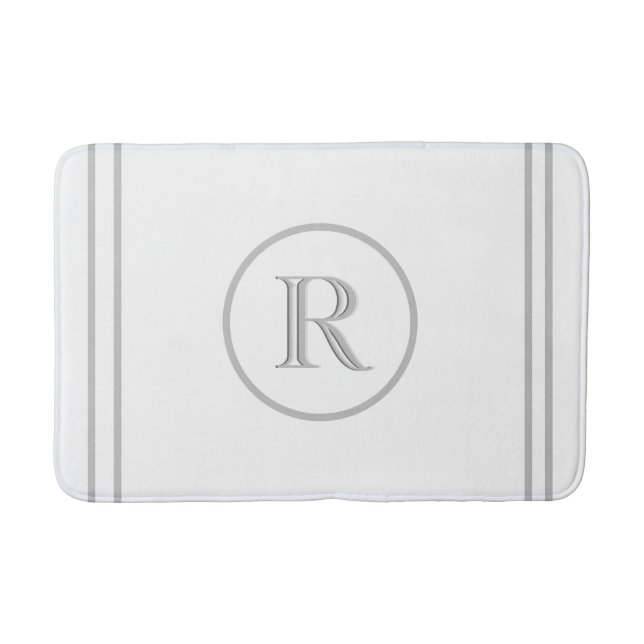 Elegantes Chic White Gray Trim Custom Monogram Badematte (Vorderseite)