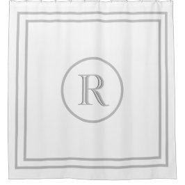 Elegantes Chic White Gray Trim Custom Monogram Duschvorhang