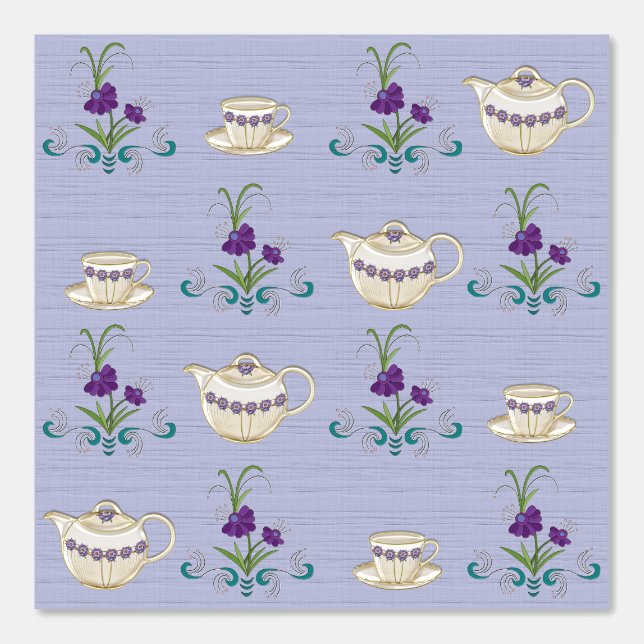 Elegantes China Tea Set mit violetten Blumen Tapete (Vorderseite)