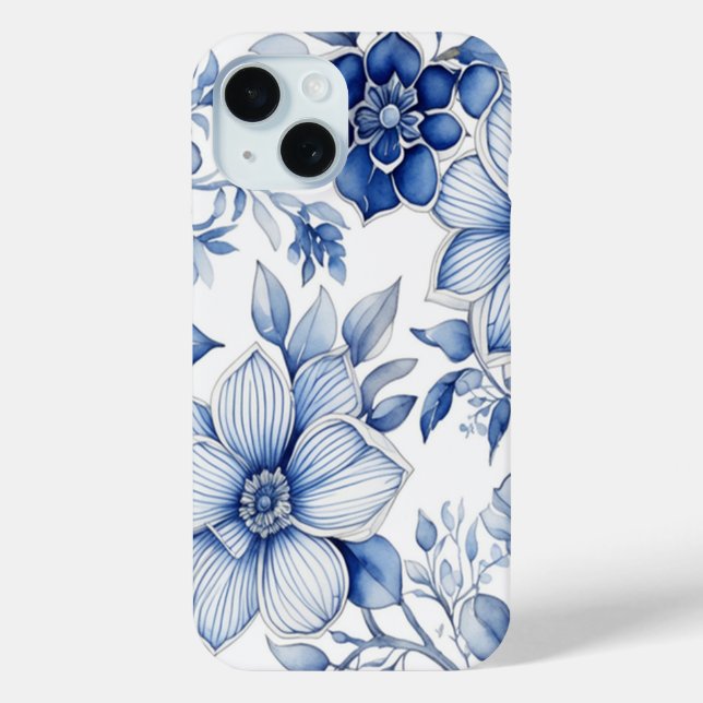 Elegantes Chinoiserie Blau-Weiß-Blumenmuster Case-Mate iPhone Hülle (Rückseite)