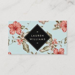 Elegantes Chinoiserie Blumenmuster auf Vintagem Bl Visitenkarte