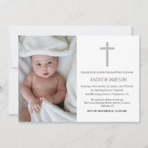 Elegantes Christliches Blue Round Foto   Taufe Einladung