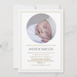 Elegantes Christliches Blue Round Foto | Taufe Einladung