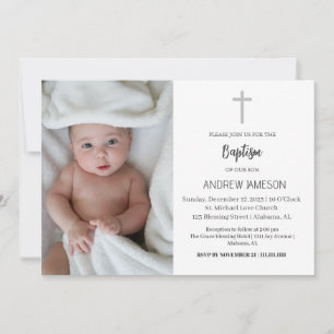 Elegantes Christliches Blue Round Foto   Taufe Einladung