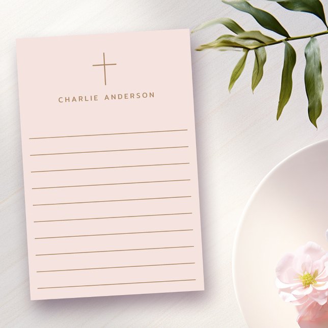 Elegantes Christliches Crosnamenlicht Rosa Post-it Klebezettel (Elegant Christian cross name light blush pink Post-it Notes)