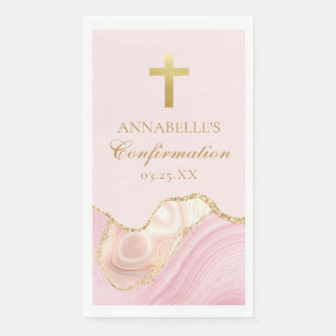 Elegantes christliches Kreuz Rosa Gold Konfirmatio Serviette