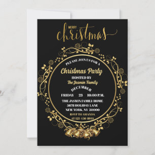 Elegantes CHRISTMAS PARTY Schwarze und goldene Glo Einladung
