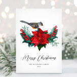 Elegantes Christmas Poinsettia Bird Non-Foto Feiertagskarte<br><div class="desc">Wünschen Sie Ihren Freunden und der Familie eine glückliche Urlaubssaison mit dieser eleganten Weihnachtspoinsettia und Heilige Beeren Design. Personalisieren Sie Ihren Urlaub Gruß und Familiennamen.</div>