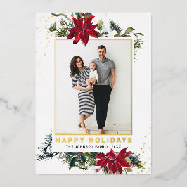 Elegantes Christmas Poinsettia Foto Gold Folien Feiertagskarte