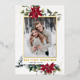 Elegantes Christmas Poinsettia Foto Gold Folien Feiertagskarte