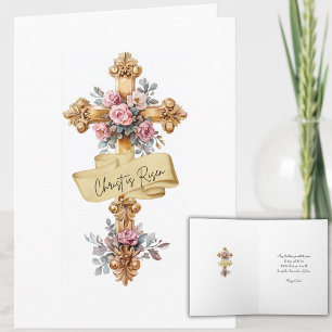 Elegantes "Christus ist auferstanden"-Blumenkreuz- Feiertagskarte