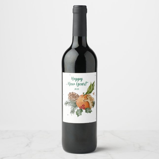 Elegantes Citrus Neujahrsdesign Weinetikett (Vorderseite)