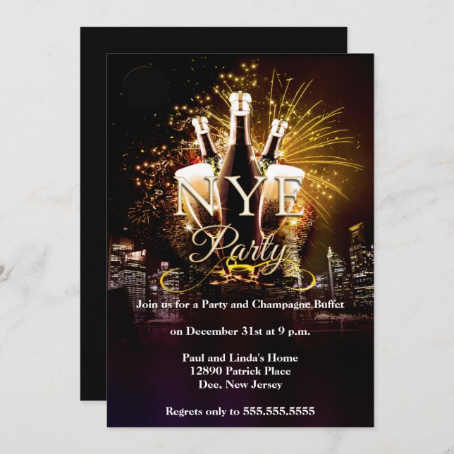 Elegantes City Lights Silvester Party Einladung (Vorne/Hinten)