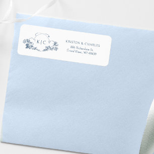 Elegantes Classic Dusty Blue French Floral Wappen