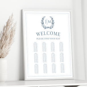 Elegantes Classic Dusty Blue Wedding Seating Chart Poster