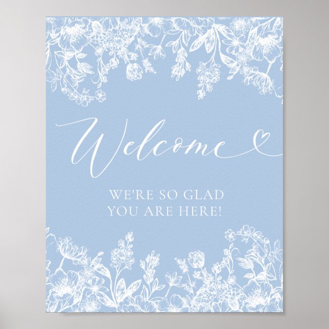 Elegantes Classic Dusty Blue Wildblume Begrüßungsz Poster (Vorne)