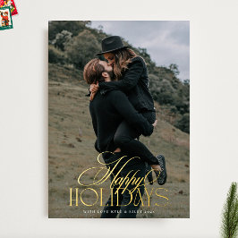 Elegantes Classic GOLD Weihnachtskalligrafie-Foto Folien Feiertagskarte