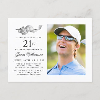 Elegantes Classic Golf 21. Geburtstag Party Foto Einladungspostkarte