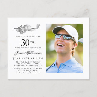Elegantes Classic Golf 30. Geburtstag Party Foto Einladungspostkarte