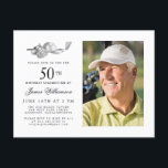Elegantes Classic Golf 50. Geburtstagsparty Foto Einladungspostkarte<br><div class="desc">Eleganter Schwarz-Weiß Geburtstag Einladung für einen Golfer. Die Spitze der Einladung ist mit Golf-Accessoires dekoriert - ein Golfclub, Golf-Ball, Hut und Handschuhe. Das Aquarelldesign schafft eine traditionelle und klassische Ästhetik. Ideal für einen Geburtstagsbash im Club oder eine GRILLEN im Hinterhof. Der gesamte Text ist leicht zu bearbeiten. Erstellen Sie die...</div>