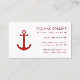Elegantes Classic Red Nautical Anchor Logo Visitenkarte