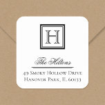 Elegantes Classic Square Monogram Address Label Quadratischer Aufkleber<br><div class="desc">Maßgeschneiderte Aufkleber für die Rücksendeadresse,  personalisiert mit Ihrer Familienmonogramm und Ihrer Anschrift. Verwenden Sie die Designtools,  um die Hintergrundfarbe und die Schriftart zu ändern,  um Ihr eigenes,  einzigartiges Design weiter anzupassen.</div>