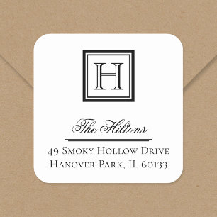 Elegantes Classic Square Monogram Address Label Quadratischer Aufkleber