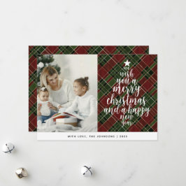 Elegantes Classic Tartan Familienfest Foto Weihnac Feiertagskarte