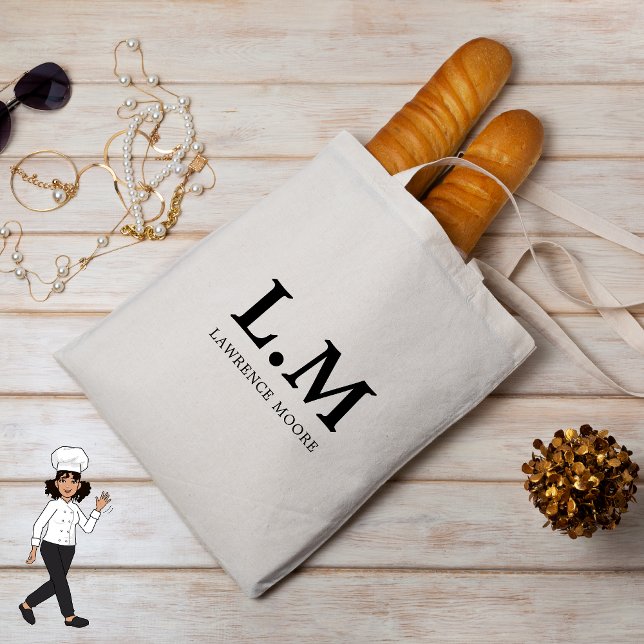 Elegantes Classic Typo Name Koch Monogram Tragetasche (Elegant Monogram Black Initials Name Classic Typo Tote Bag for Chef)