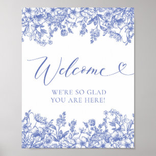 Elegantes Classic Vintag Blue Floral Begrüßungszei Poster