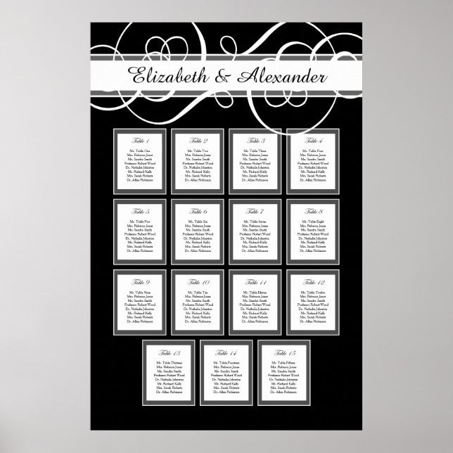 Elegantes Classic Wedding 15 Table Seating Chart Poster (Vorne)