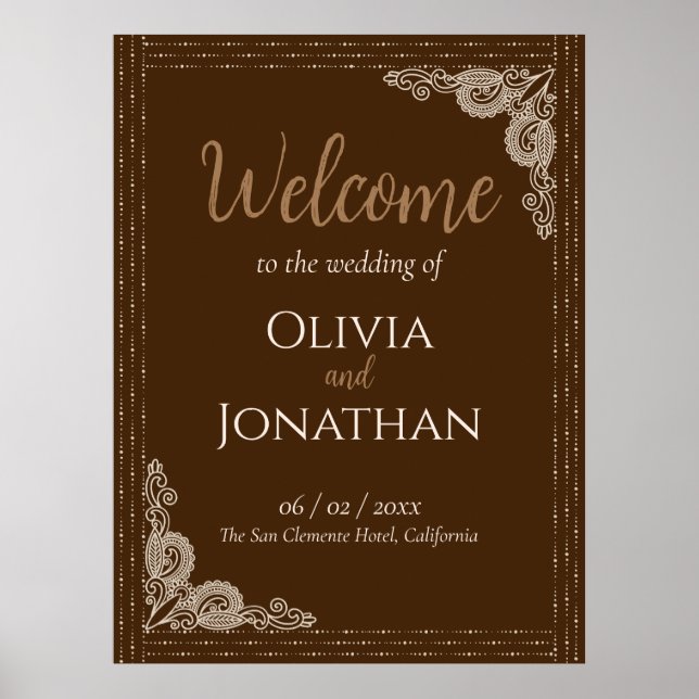 Elegantes Classy Bronze verziert Wedding Welcome S Poster (Vorne)