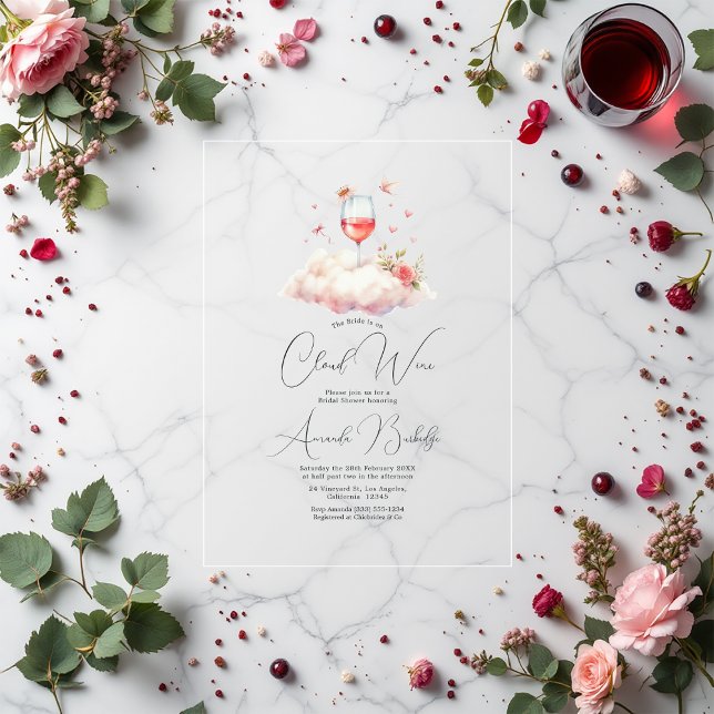 Elegantes Cloud Wine Clear Brautparty Acryleinladungen (Elegant Cloud Wine Clear Bridal Shower Acrylic Invitations)