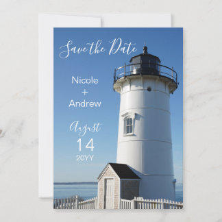 Elegantes Coastal Blue Lighthouse Save The Date