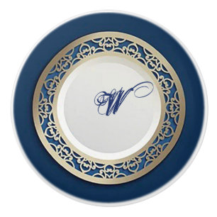Elegantes Cobalt Blue mit Verziertem Gold Border Keramikknauf
