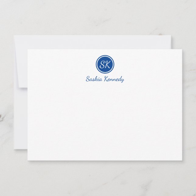 Elegantes Cobalt Blue Script Monogram Beruflich Mitteilungskarte (Vorderseite)