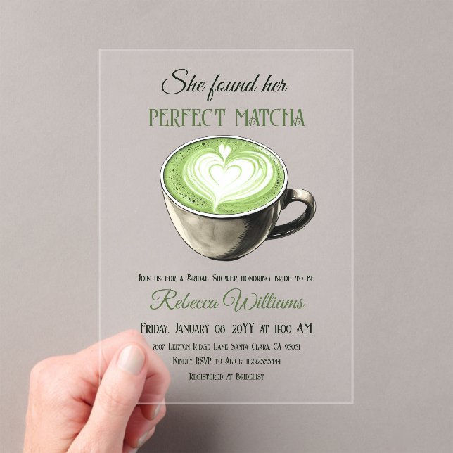 Elegantes Coffee Theme Perfect Matcha Brautparty Acryleinladungen (Insitu (Handheld))
