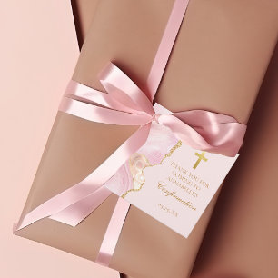 Elegantes Confirmation Cross Pink Gold Agate Party Geschenkanhänger