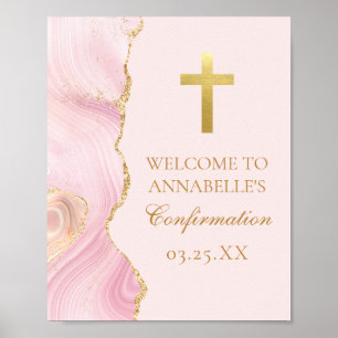Elegantes Confirmation Cross Pink Gold Agate Party Poster