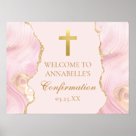 Elegantes Confirmation Cross Pink Gold Welcome Par Poster