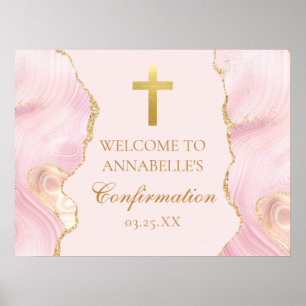 Elegantes Confirmation Cross Pink Gold Welcome Par Poster