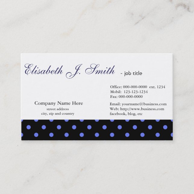 Elegantes, cool-blaues Polka-Bilddesign Visitenkarte (Vorderseite)