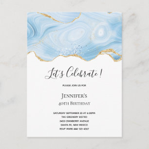 Elegantes Cooles Blue Agate mit Gold Glitzer Ribbo Einladungspostkarte